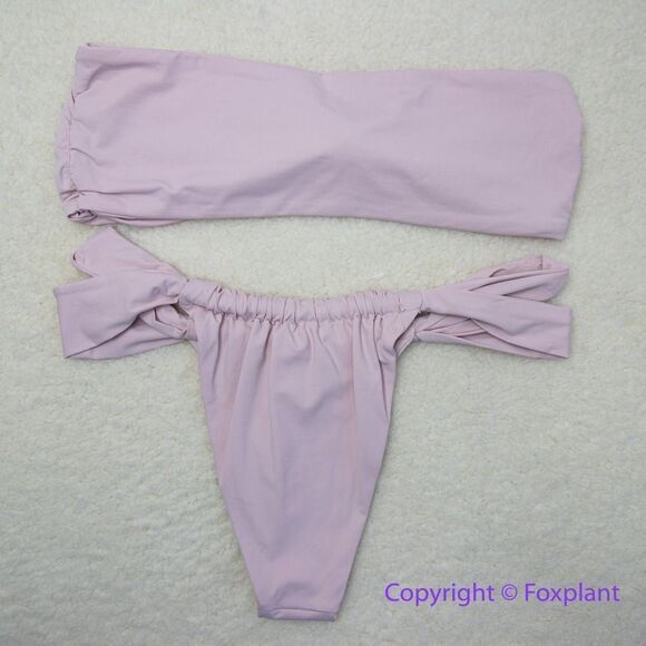 New! Set! Stone Fox Swim lele knotted bandeau top bijou bottoms, size M - Picture 7 of 11